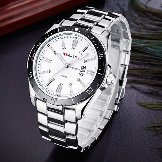 Men's Waterproof Quartz Watch With Steel Band