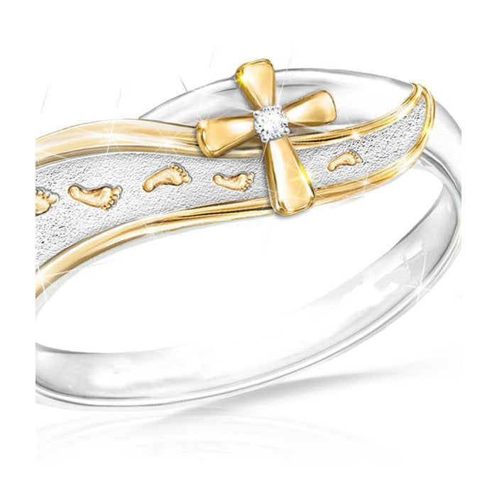 Footprints Frosted Cross Ring Plated 18K