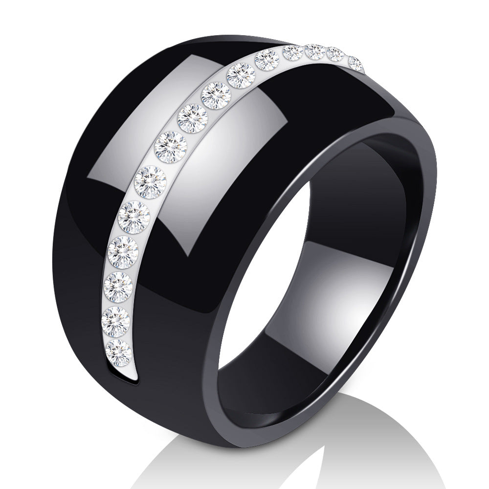 Single Row Diamond-Embedded Elegant Ceramic Ring