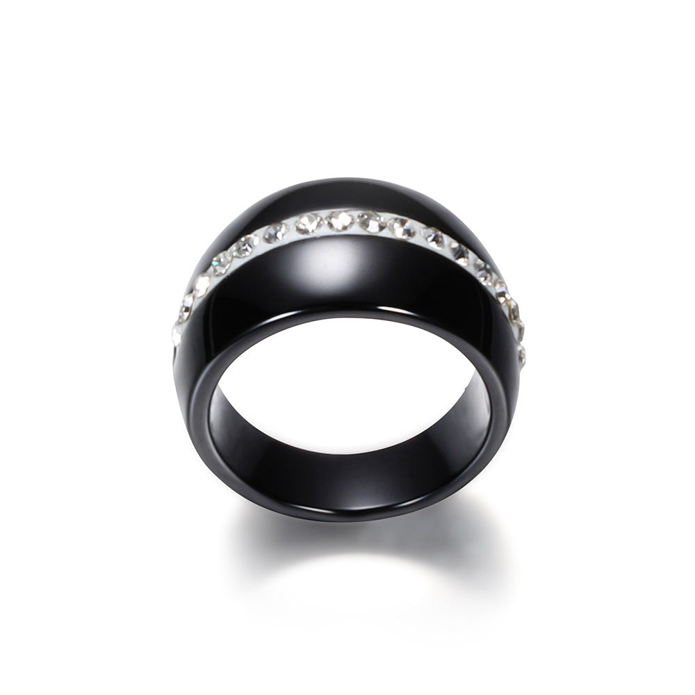 Single Row Diamond-Embedded Elegant Ceramic Ring