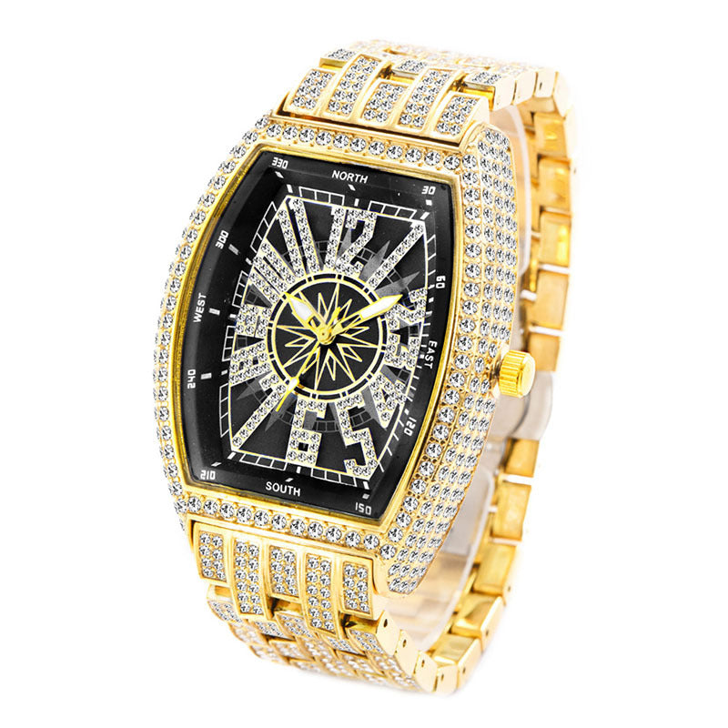 Fashion Personality Full Diamond Barrel Digital Men's Watch