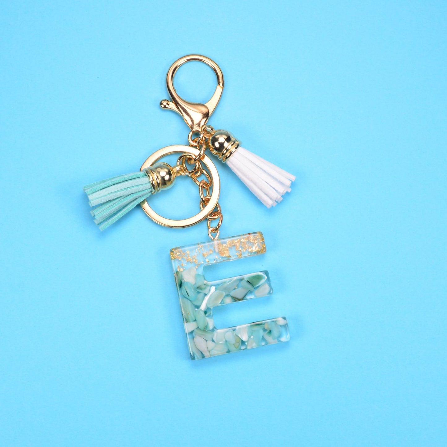 English Alphabet Keychain Tassel Pendant Stone Gold Foil Resin Key