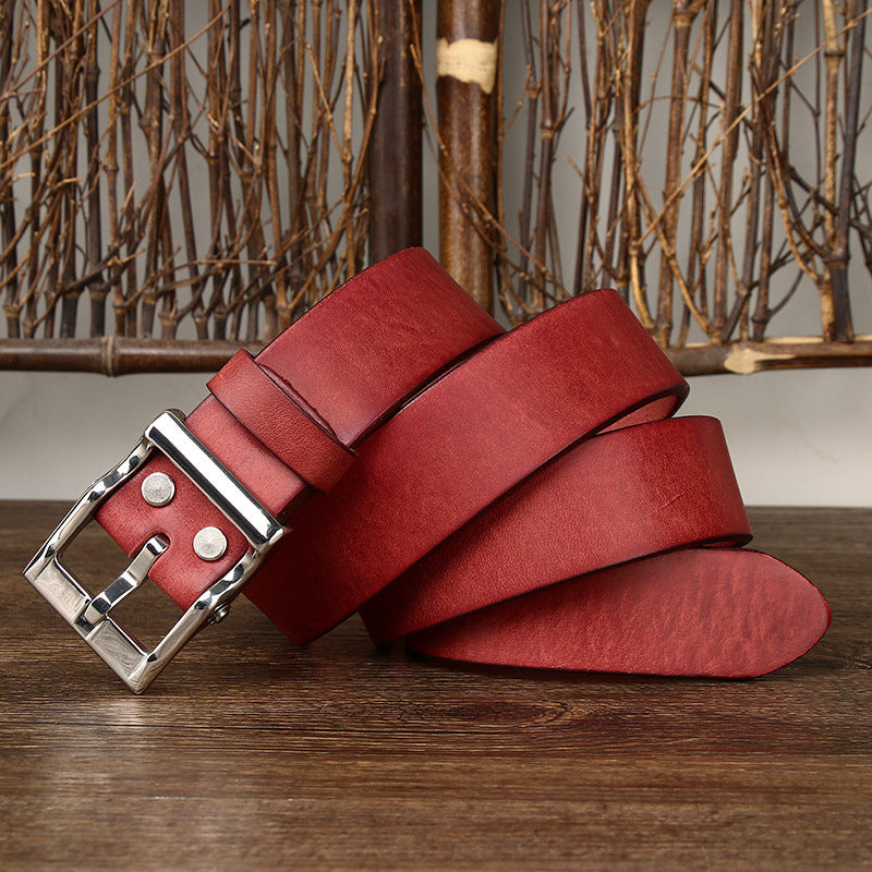 Men's Retro Leather All-Match First Layer Cowhide Stainless Steel Buckle Belt