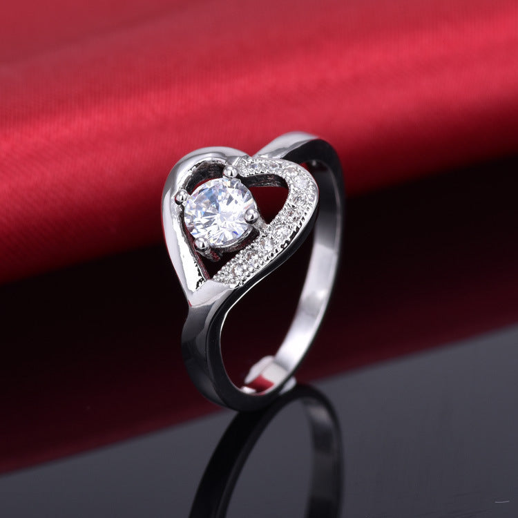 European And American Ornaments Inlaid With Aaa High Grade Zircon Heart Rings