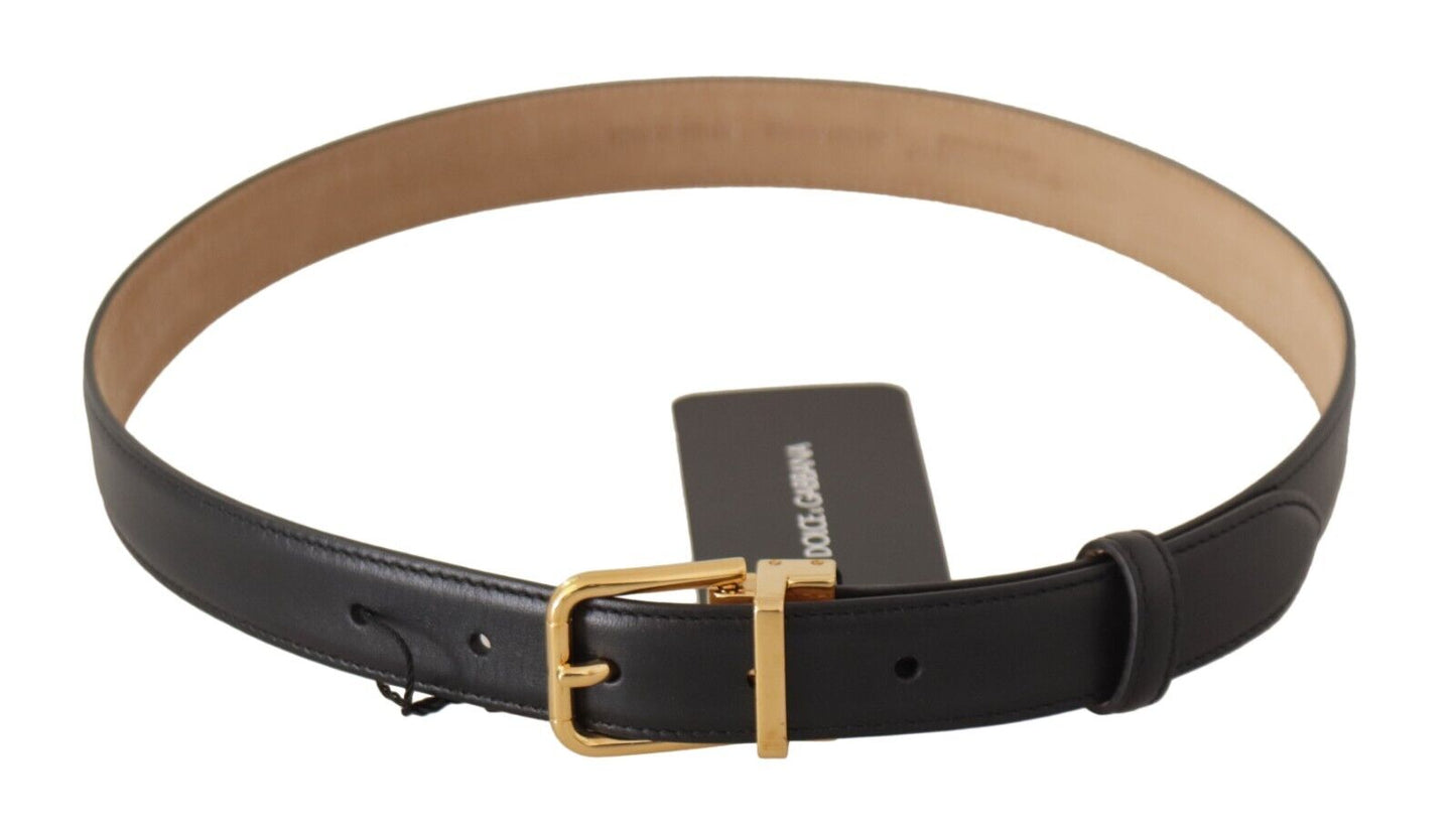 Dolce & Gabbana Elegant Black Leather Belt with Engraved Metal Buckle