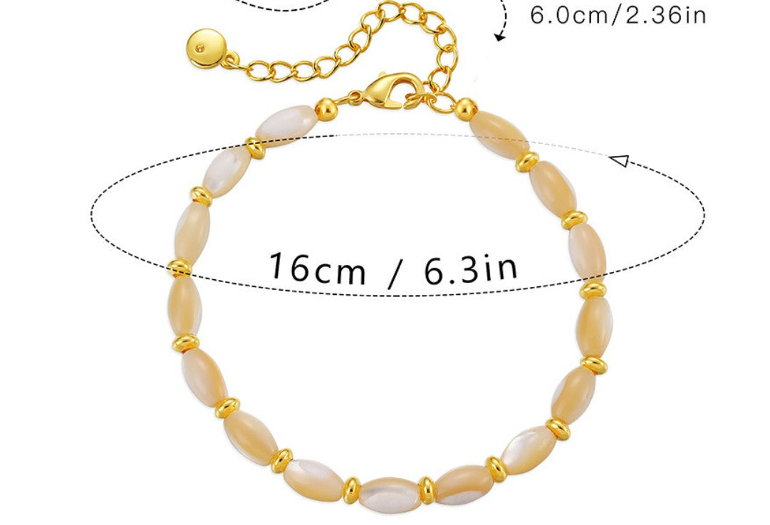 Summer Hot Natural Shell Pearls Beige Elegant Gold Plated 18K Real Gold Bracelet