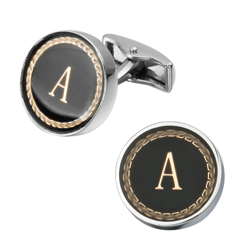 Round Letter French Cufflinks 26 Letter Cuffs