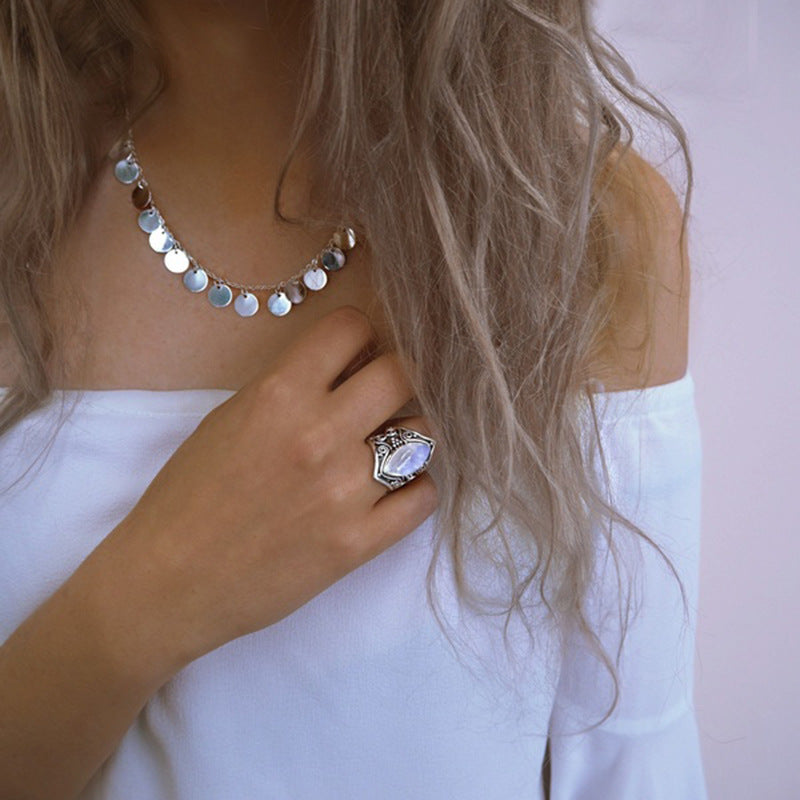 Antique Silver Vintage Moonstone Ring Bracelet