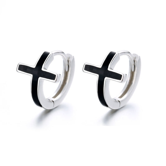 S925 Sterling Silver Cross Earrings Female Men Earrings