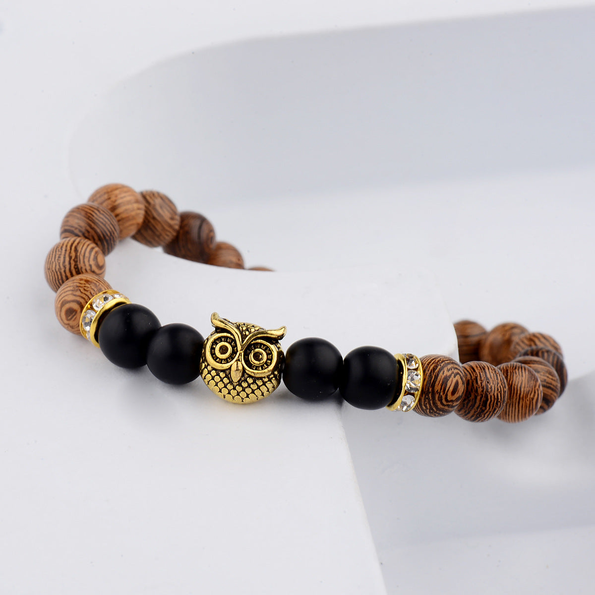 Owl Frosted Stone Lifeline Wood Grain Bracelet