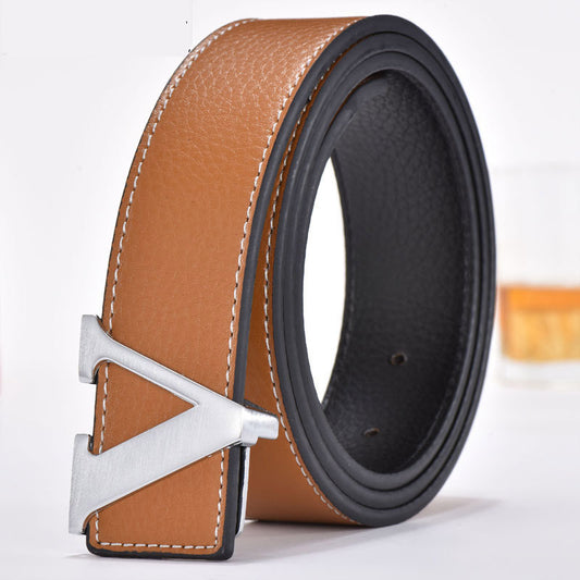 Men's Belt Leather Smooth Buckle Belt Fashion Letters