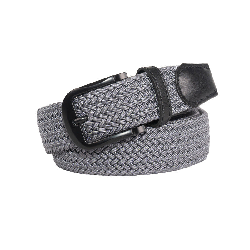 Men's Braided Pure Black Elastic Belt Without Holes