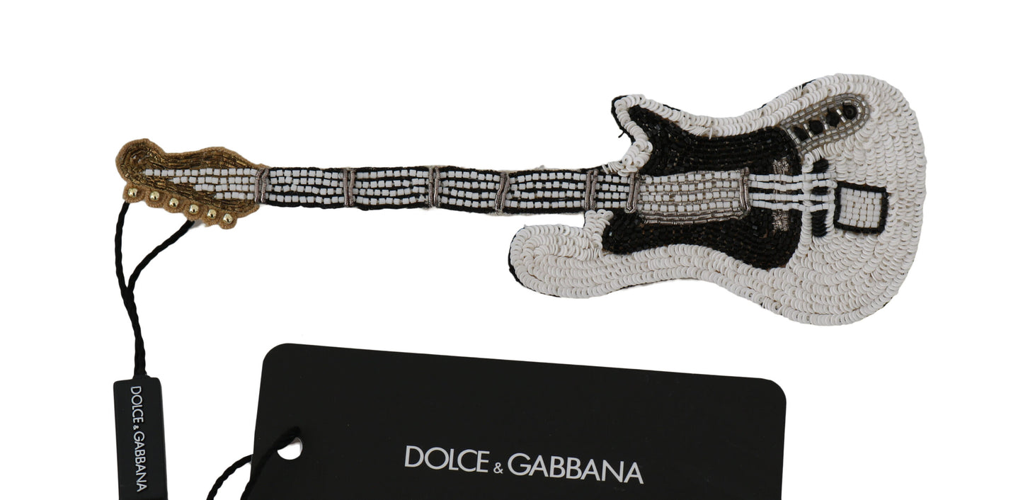 Dolce & Gabbana Gold Sequined Guitar Pin Brooch