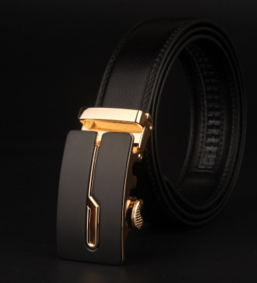 Men's 8 Character Buckle Belt, Leather Smooth Buckle, Youth Belt, Leisure Belt, Men's Han Banchao