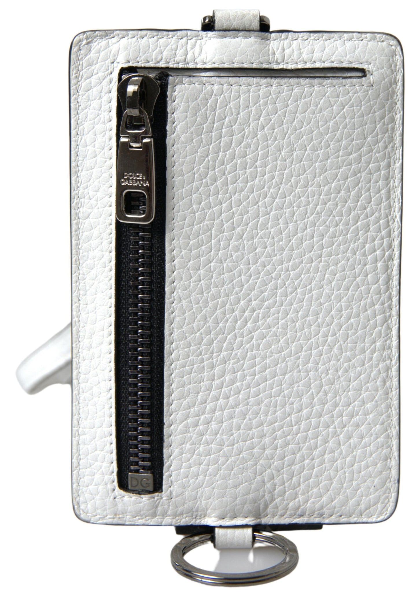 Dolce & Gabbana Elegant White Leather Cardholder Lanyard