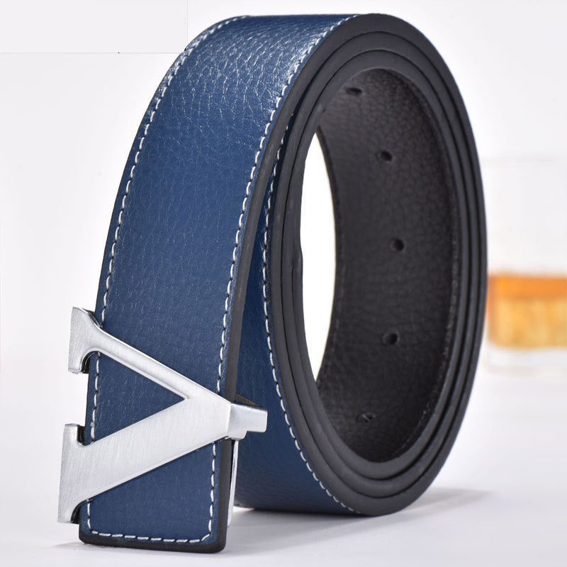 Men's Belt Leather Smooth Buckle Belt Fashion Letters