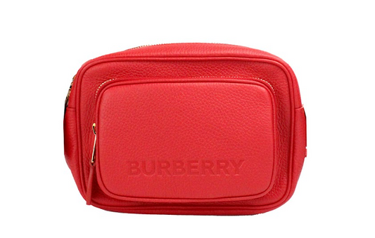 Burberry Small Branded Bright Red Grainy Leather Camera Crossbody Bag