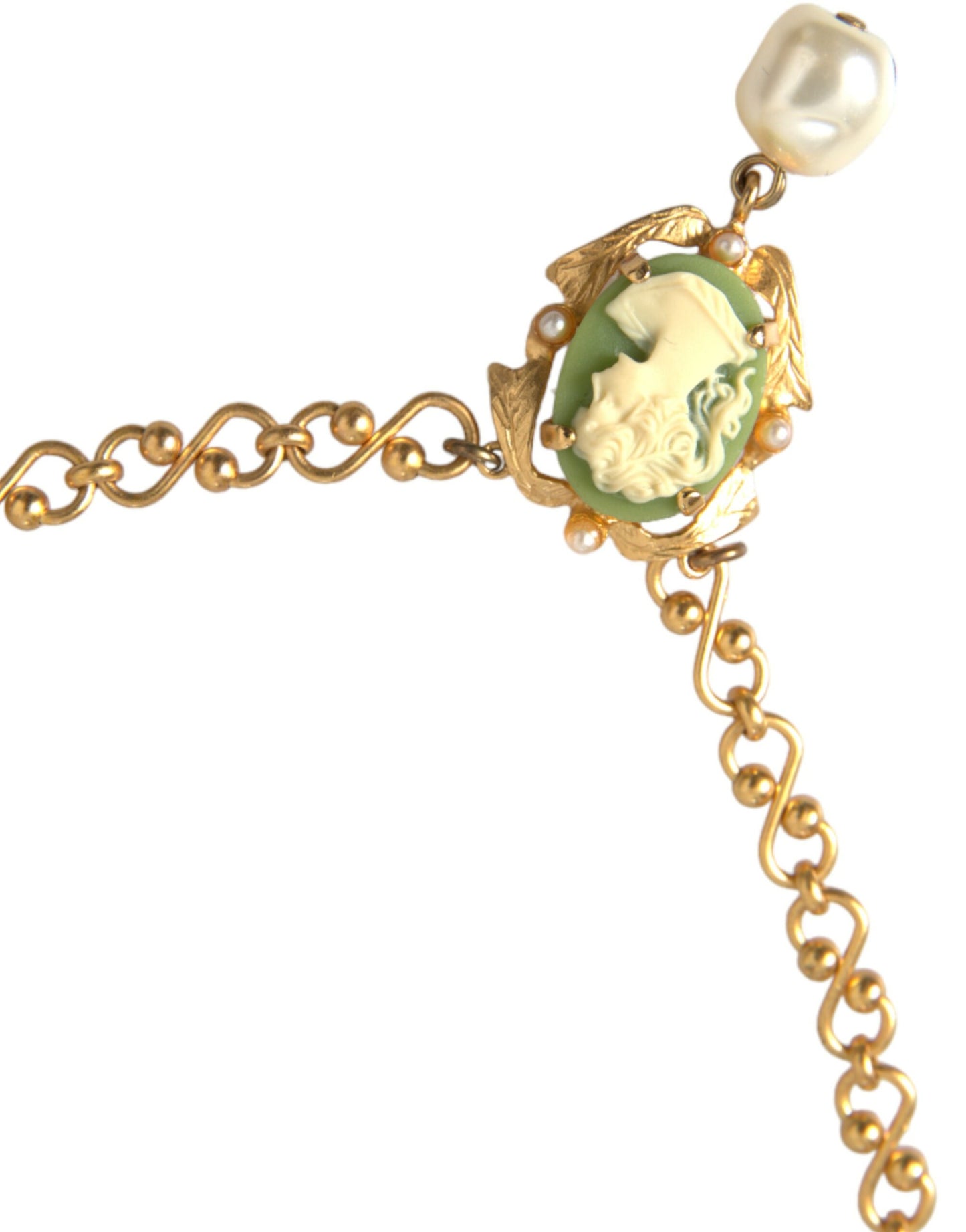 Dolce & Gabbana Gold Brass Chain Pearl Pendant Charm Necklace