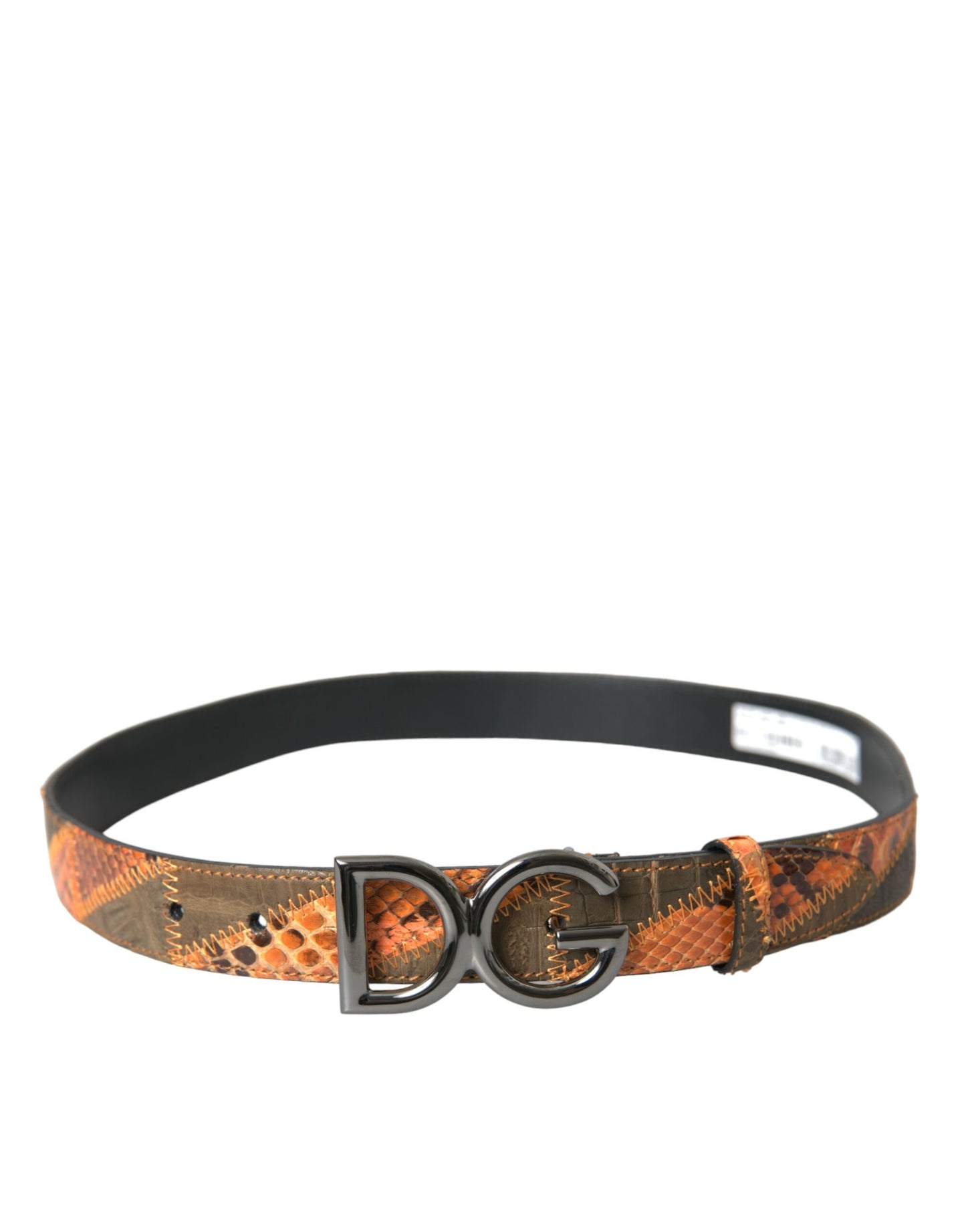 Dolce & Gabbana Patchwork Python Leather Logo Buckle Belt Men