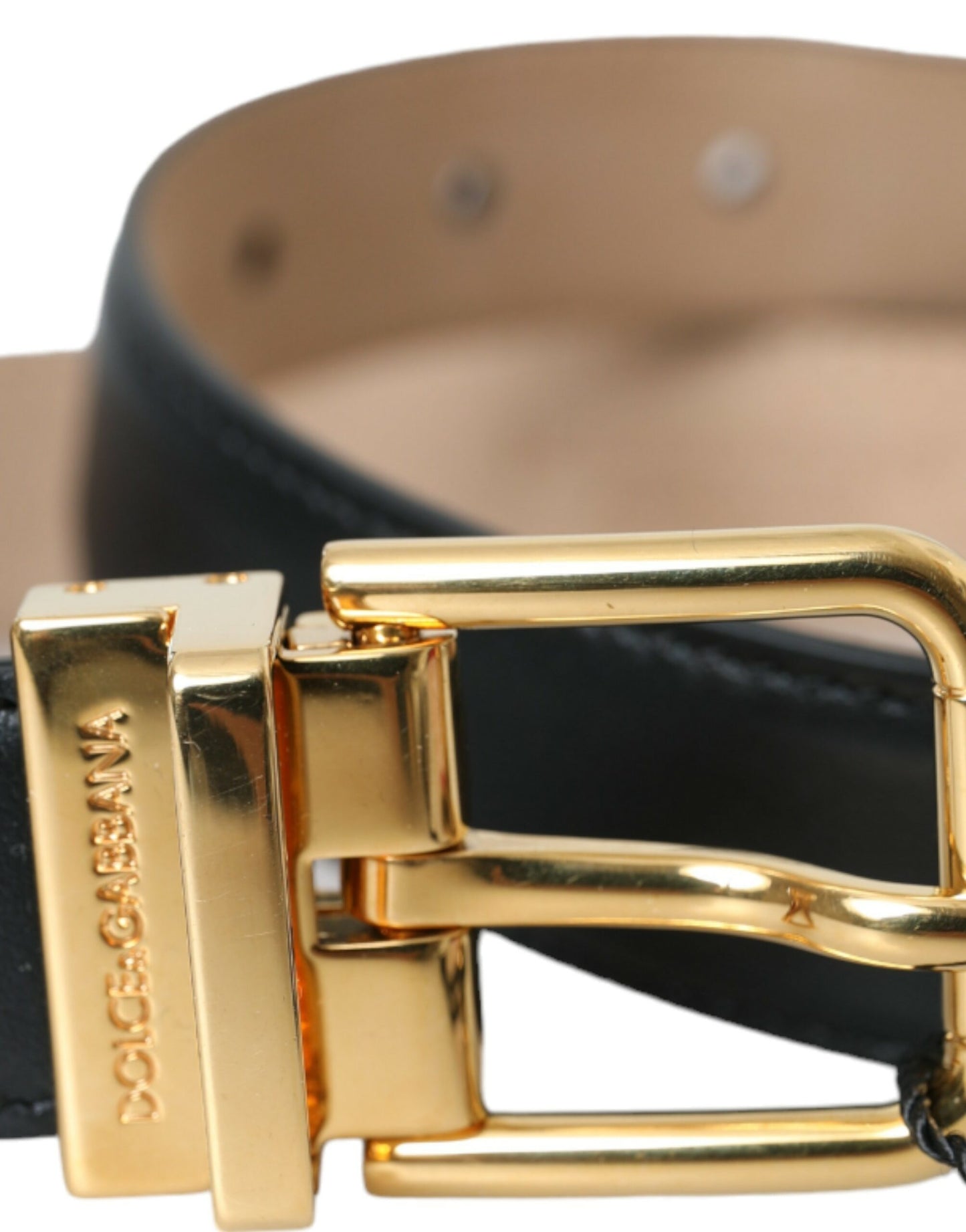 Dolce & Gabbana Black Leather Gold Metal Buckle Belt Men