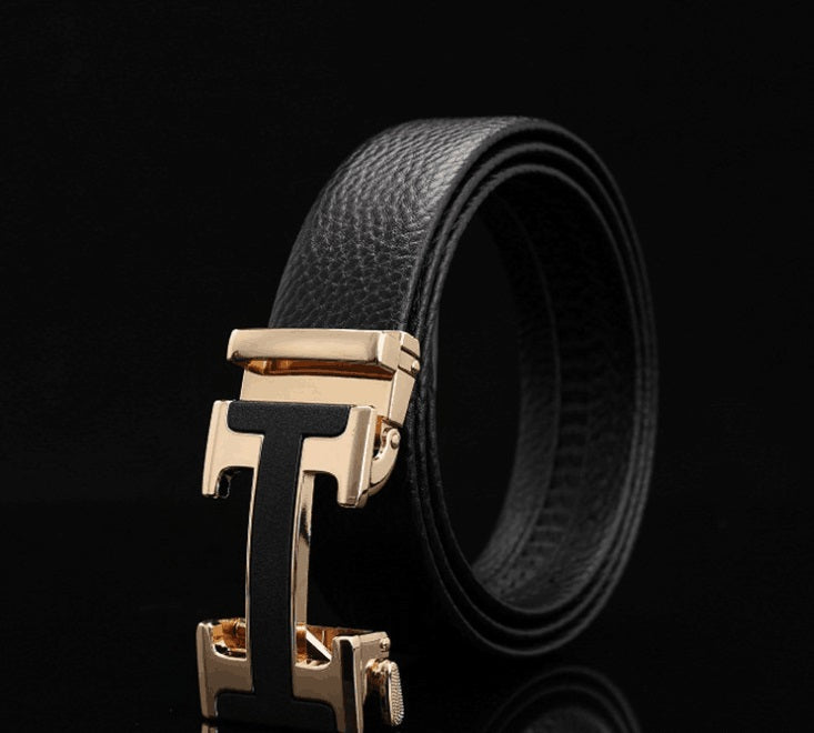 Automatic Buckle Men's Belt Leather Lychee Pattern