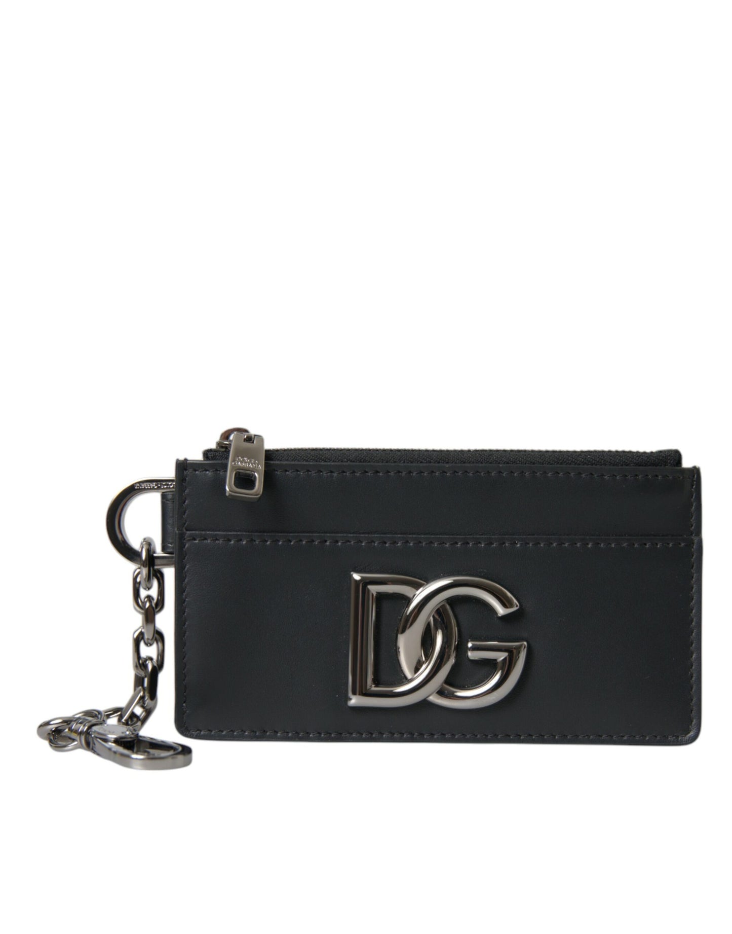 Dolce & Gabbana Black Calfskin Leather DG Logo Card Holder Wallet Men