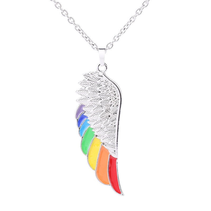 Stainless Steel Wing Pendant Necklace Dripping Oil