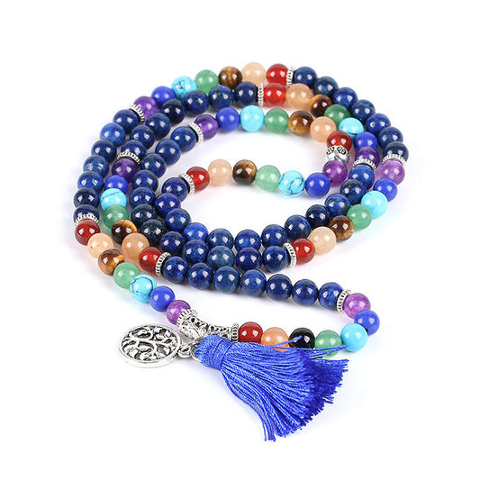 Colorful Beaded Bracelet with Tassel and Charm