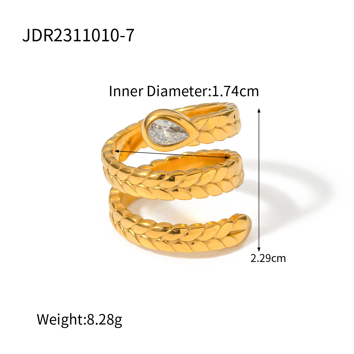 European And American Style Stainless Steel Snake-Shaped Inlaid Zircon Ring Does Not Fade Ornament