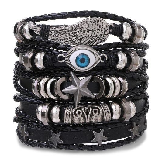 Multi-Layer Leather Bracelet Black Men