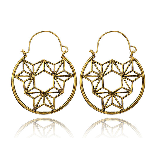 Retro Flower Triangle Geometric Round Hexagonal Earrings