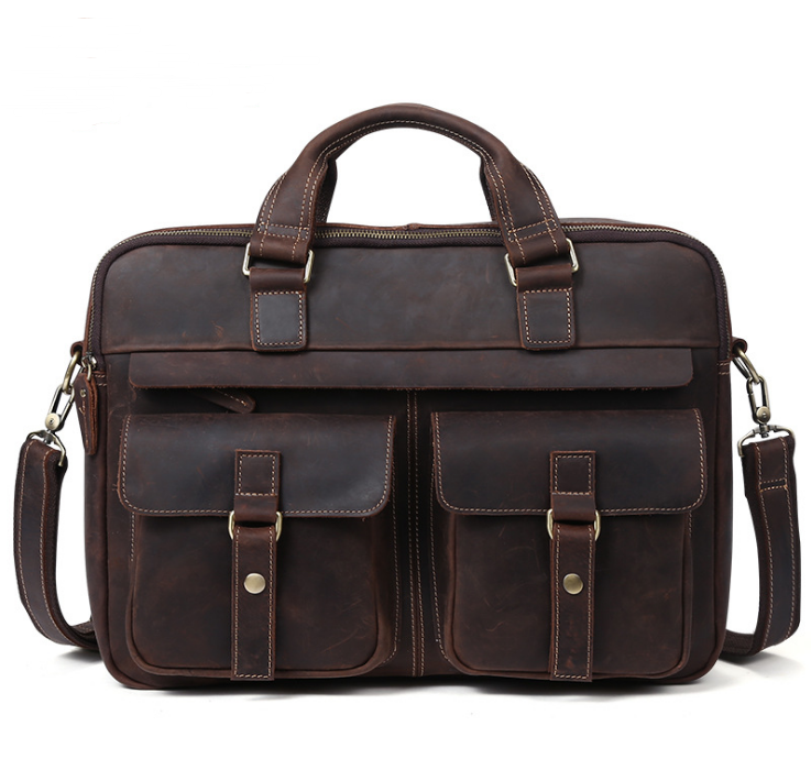 Genuine Men''S Bags Retro Men''S Business Bags Briefcase Cowhide Oblique Bag 15.6 Inch Laptop Bag