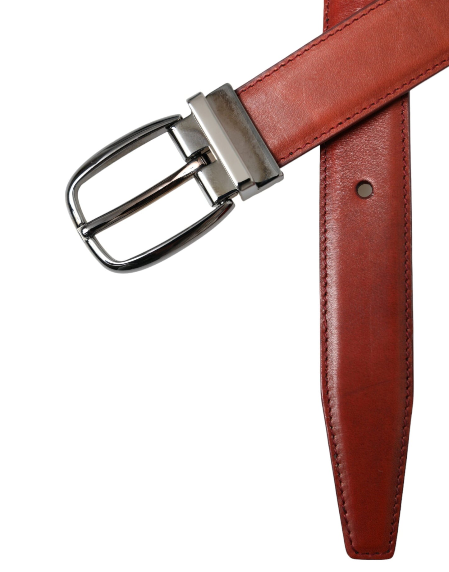 Dolce & Gabbana Brown Leather Silver Metal Buckle Belt Men