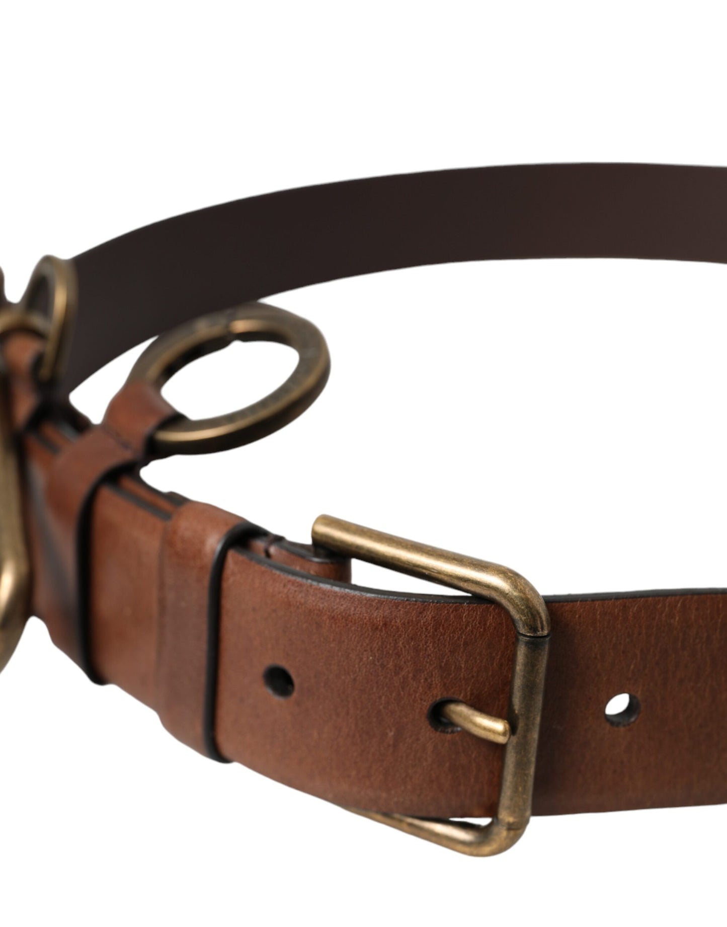 Dolce & Gabbana Brown Calf Leather Gold Metal Buckle Belt Men