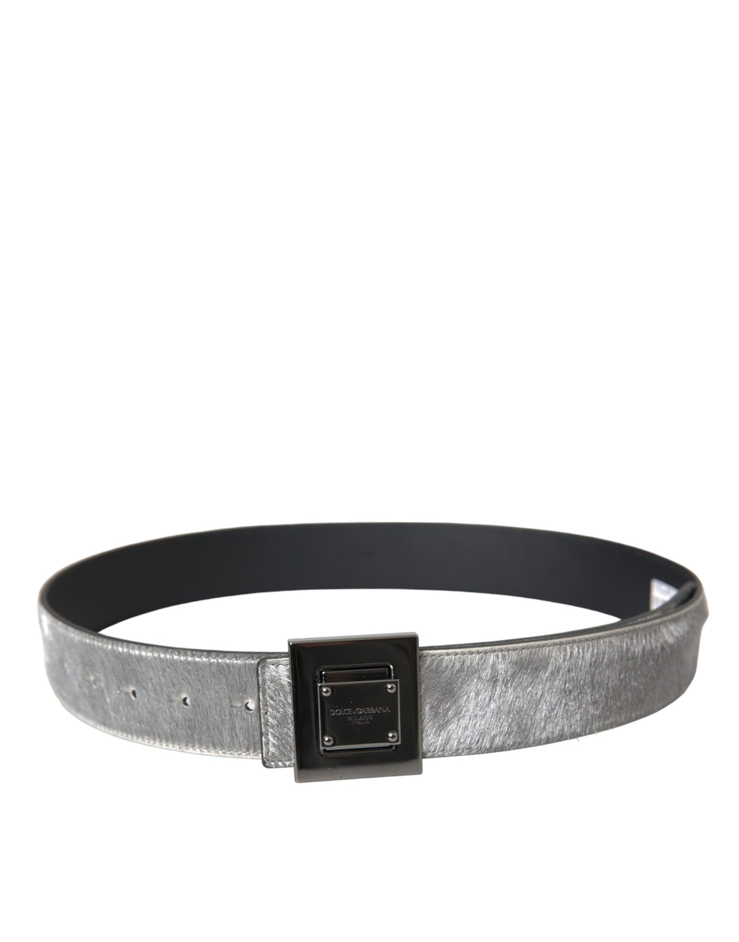 Dolce & Gabbana Silver Leather Square Metal Buckle Belt