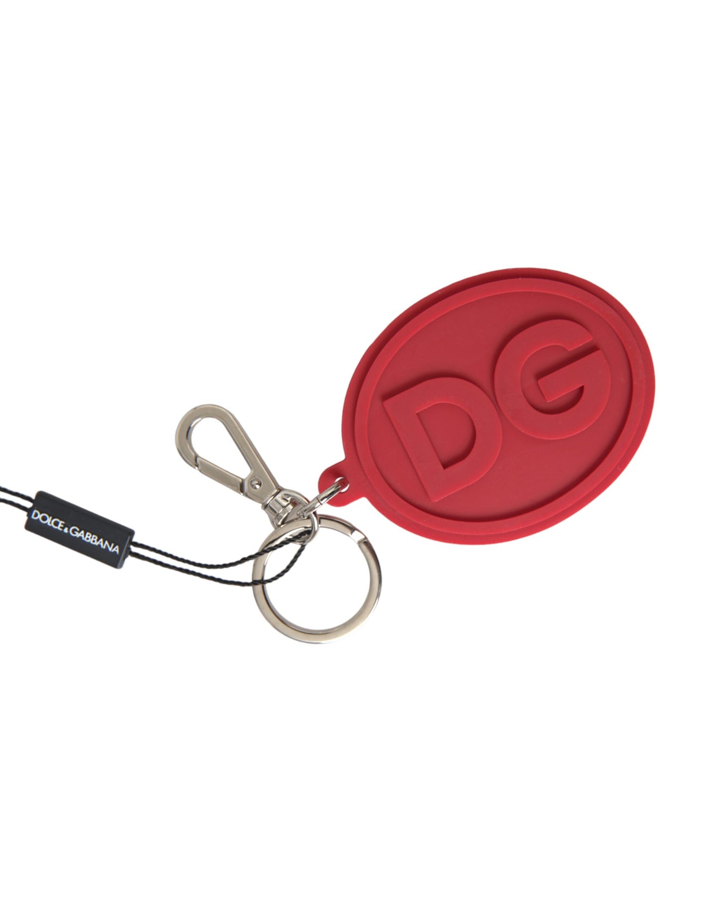 Dolce & Gabbana Red Rubber DG Logo Silver Brass Metal Keyring Keychain