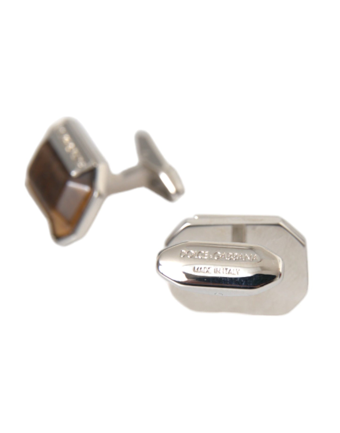 Dolce & Gabbana Silver Plated Brass Pin Crystal Cufflinks