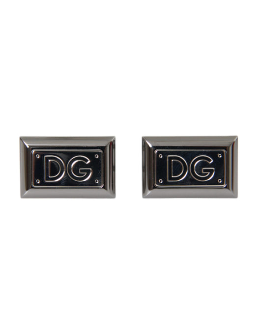 Dolce & Gabbana Silver Plated Metal Brass DG Logo Pin Cufflinks