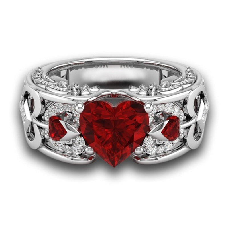 Princess Ring Heart-Shaped Ruby Engagement Ring