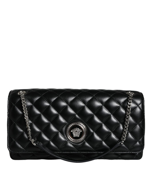 Versace Black Quilted Lambskin Leather Crossbody Shoulder Bag