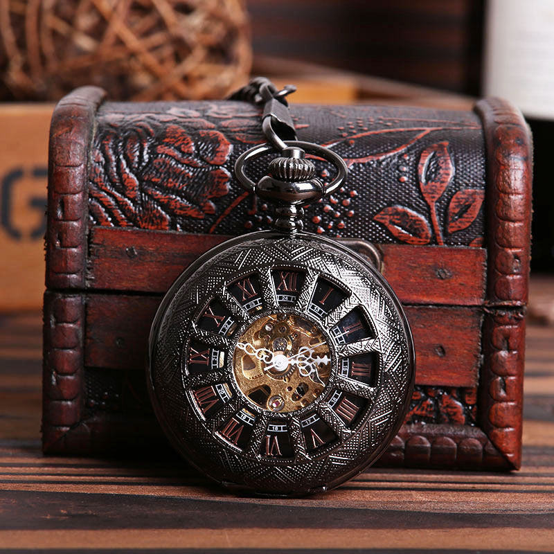 Nostalgic Hollow Wheel Shape Roman Digital Mechanical Pocket Watch