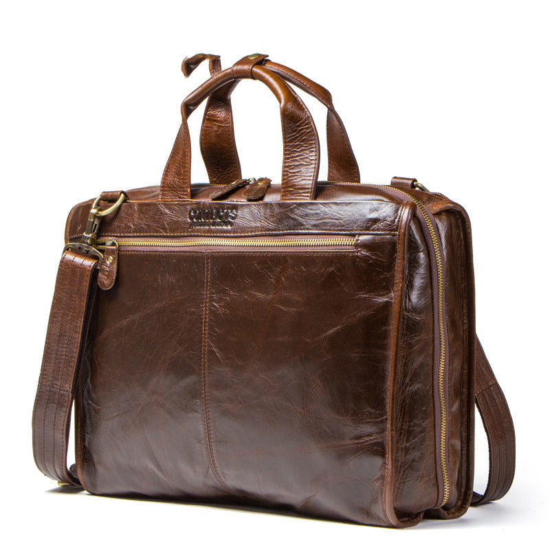 Cowhide Business Briefcase Men's Shoulder Messenger Bag Casual Computer Bag