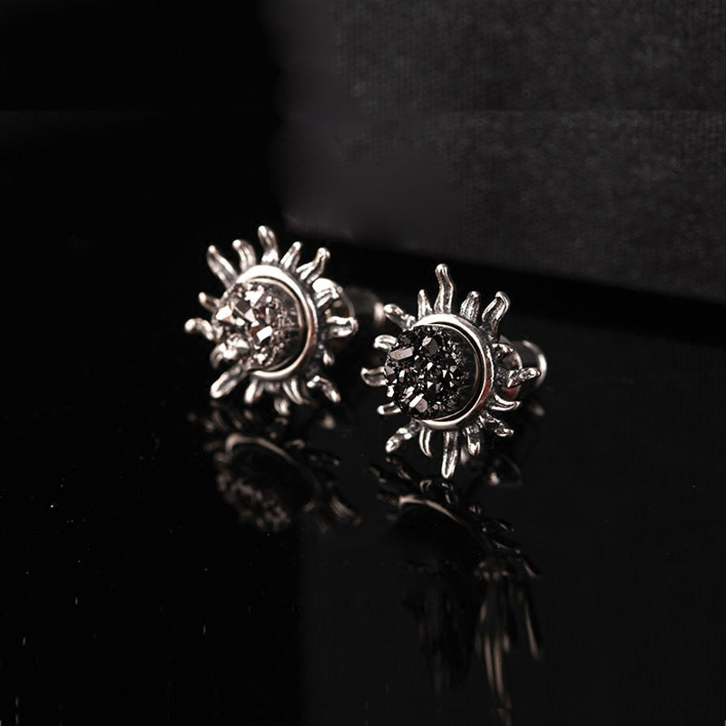 Sun Natural Crystal Cluster Earrings Men and Women 925 Silver