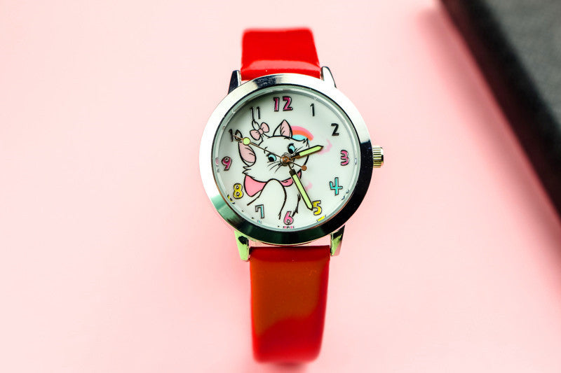 Cute Cat Luminous Pointer Strap Watch