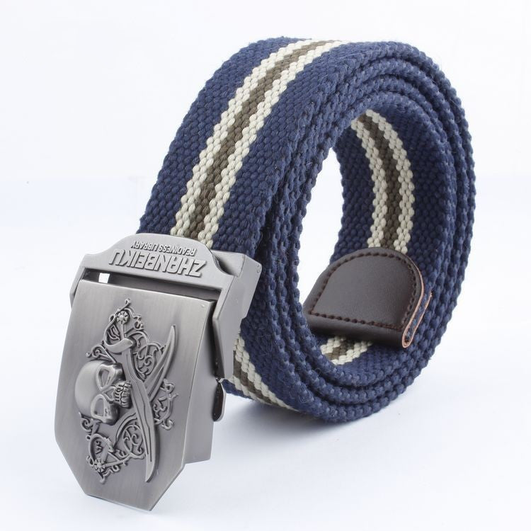 Casual And Versatile Double Knife Skull Canvas Belt