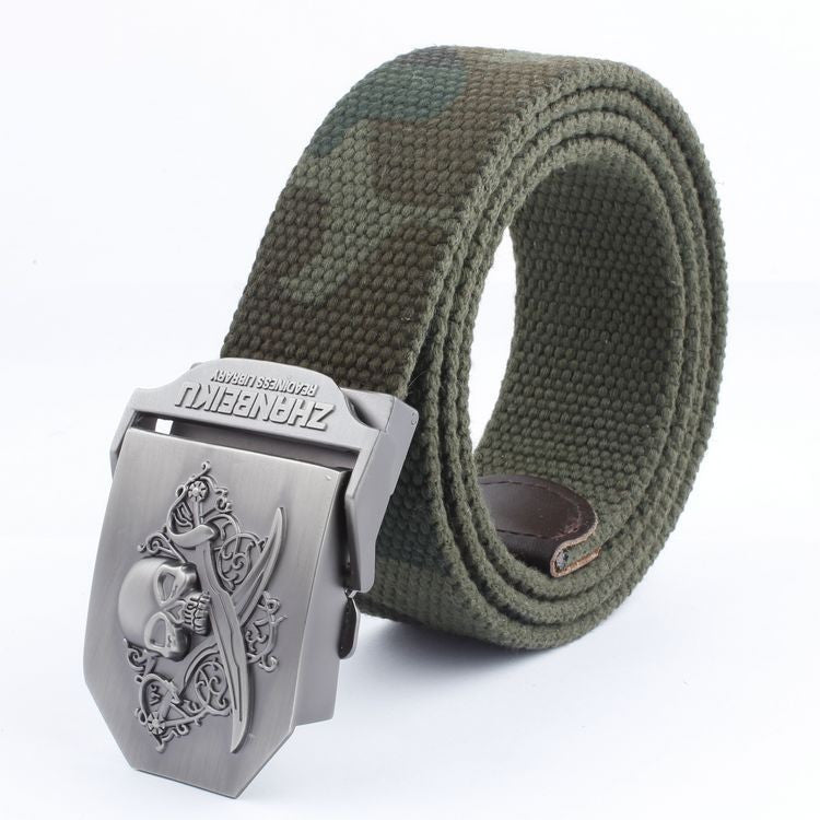 Casual And Versatile Double Knife Skull Canvas Belt