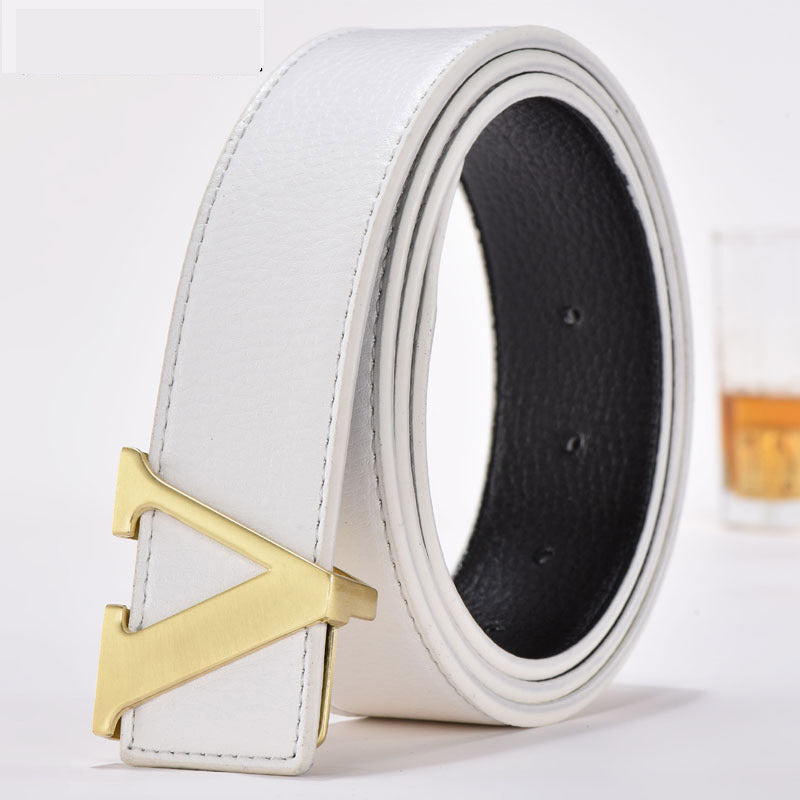 Men's Belt Leather Smooth Buckle Belt Fashion Letters