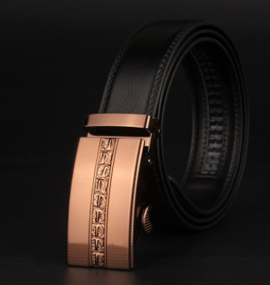 Men's 8 Character Buckle Belt, Leather Smooth Buckle, Youth Belt, Leisure Belt, Men's Han Banchao