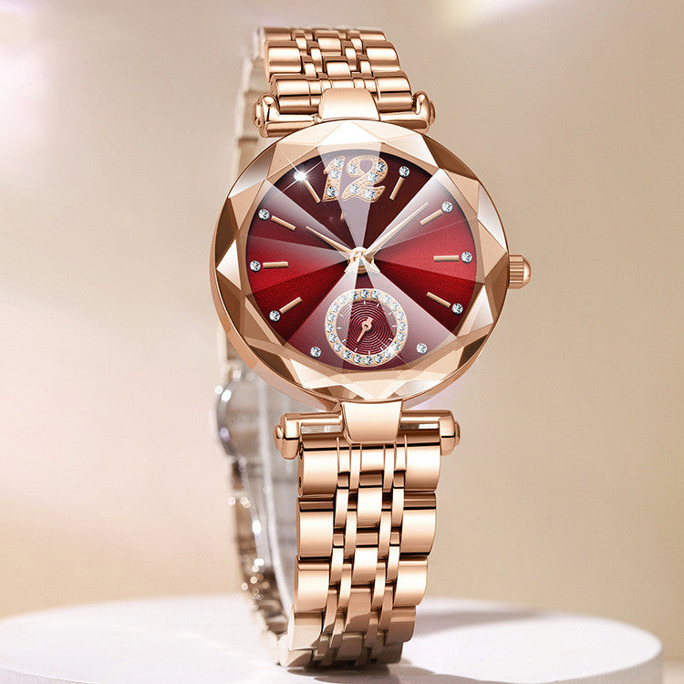 Women's Fashionable Multi-Pronged Gradient Glass With Diamond Face Watch