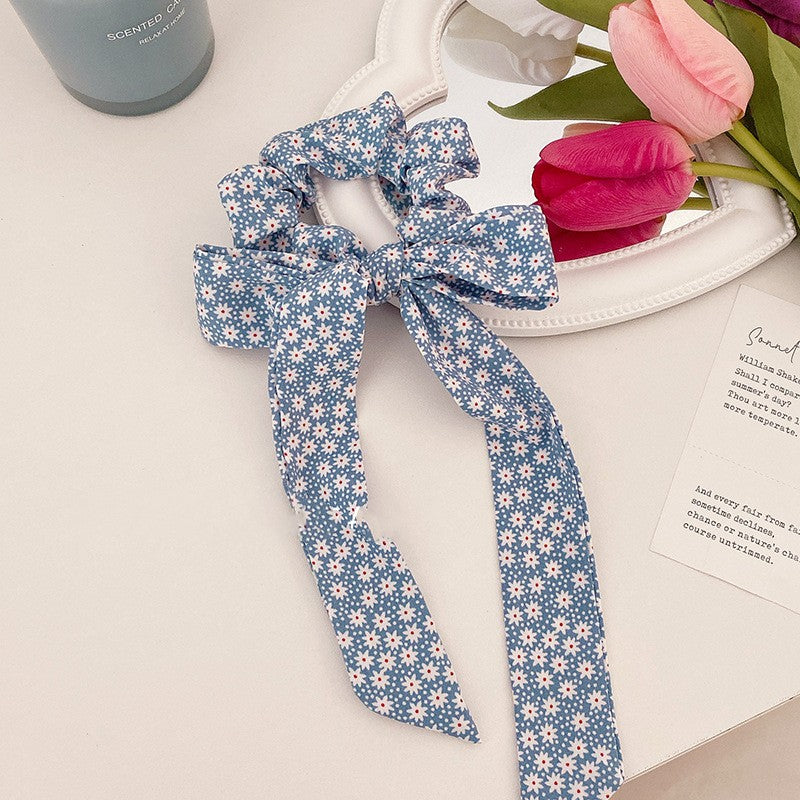 Polka Dot Floral Bow Hair Tie Girl Large Bowel Scrunchie Hair Rope